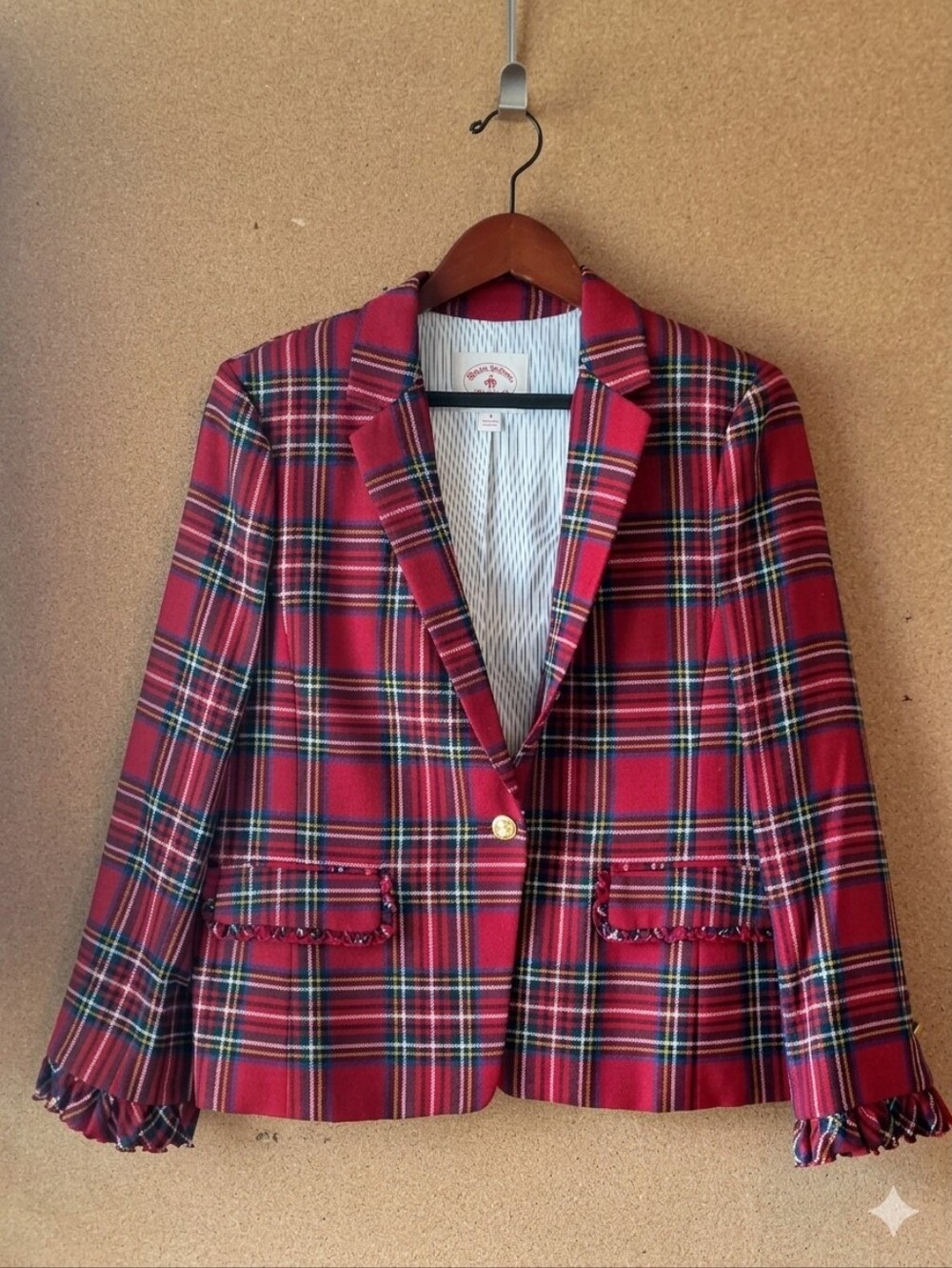 Brooks Brothers NWT Red Fleece Tartan Plaid 100% Wool Blazer 14